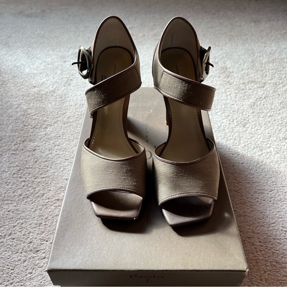 DONATED - Linea Paolo Jeanie Two-Tone Fabric and Leather Heels